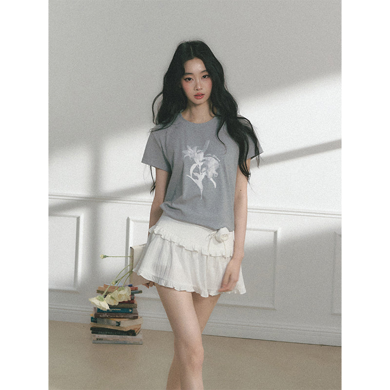 Cotton T-Shirt With Dotted Floral Print