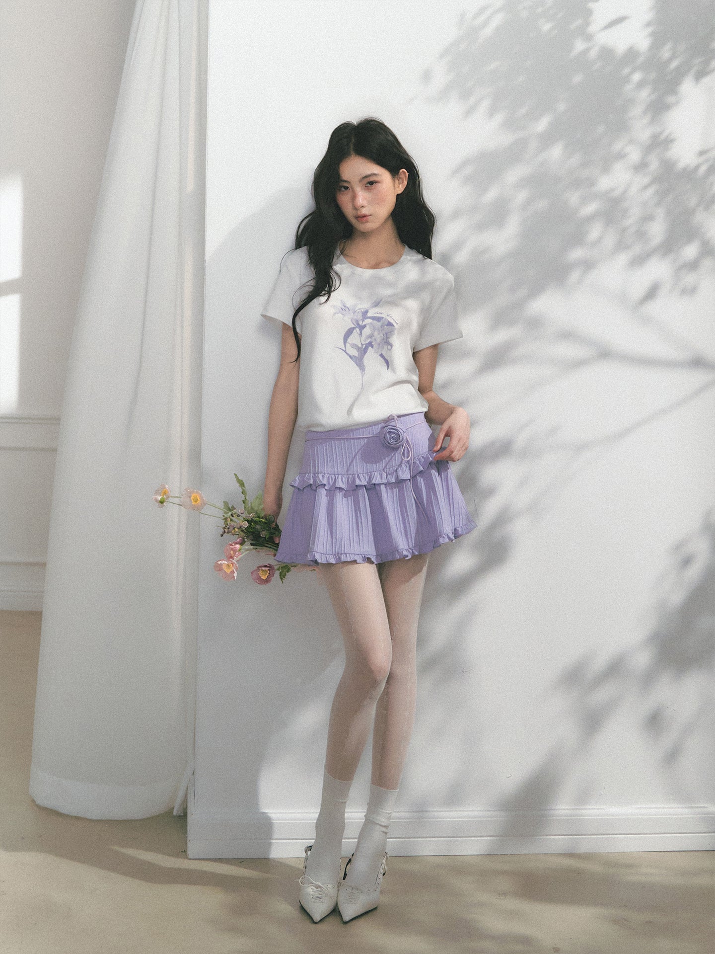Cotton T-Shirt With Dotted Floral Print