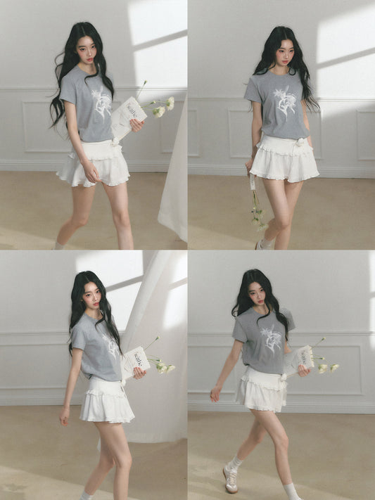 Cotton T-Shirt With Dotted Floral Print