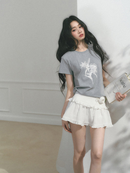 Cotton T-Shirt With Dotted Floral Print