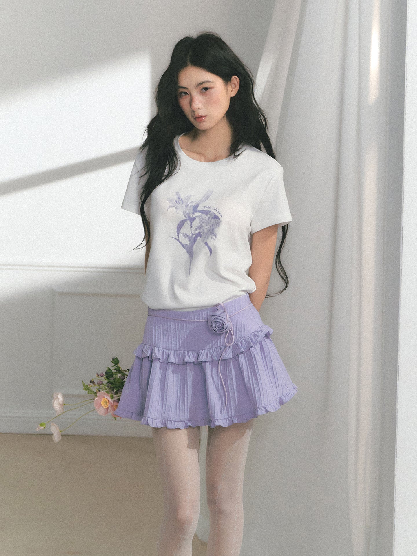 Cotton T-Shirt With Dotted Floral Print
