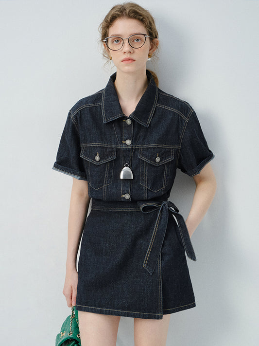 Wrap-Style Denim Shirt Dress
