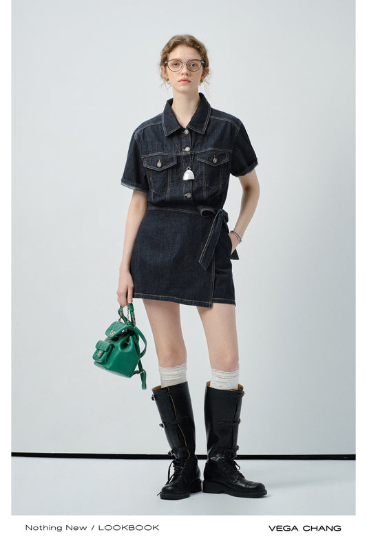 Wrap-Style Denim Shirt Dress