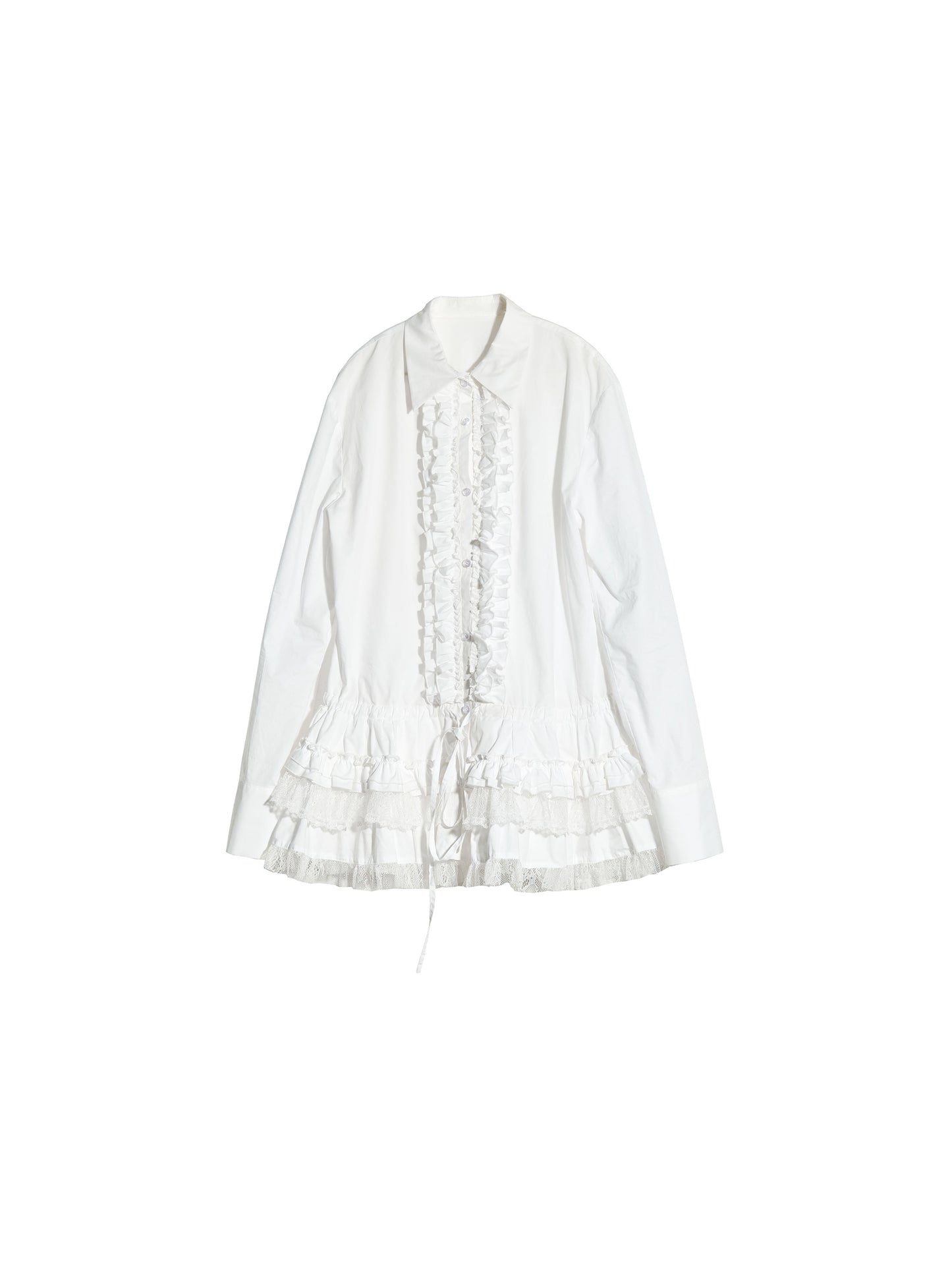 Ruffle-Front Lace Tiered Hem Blouse