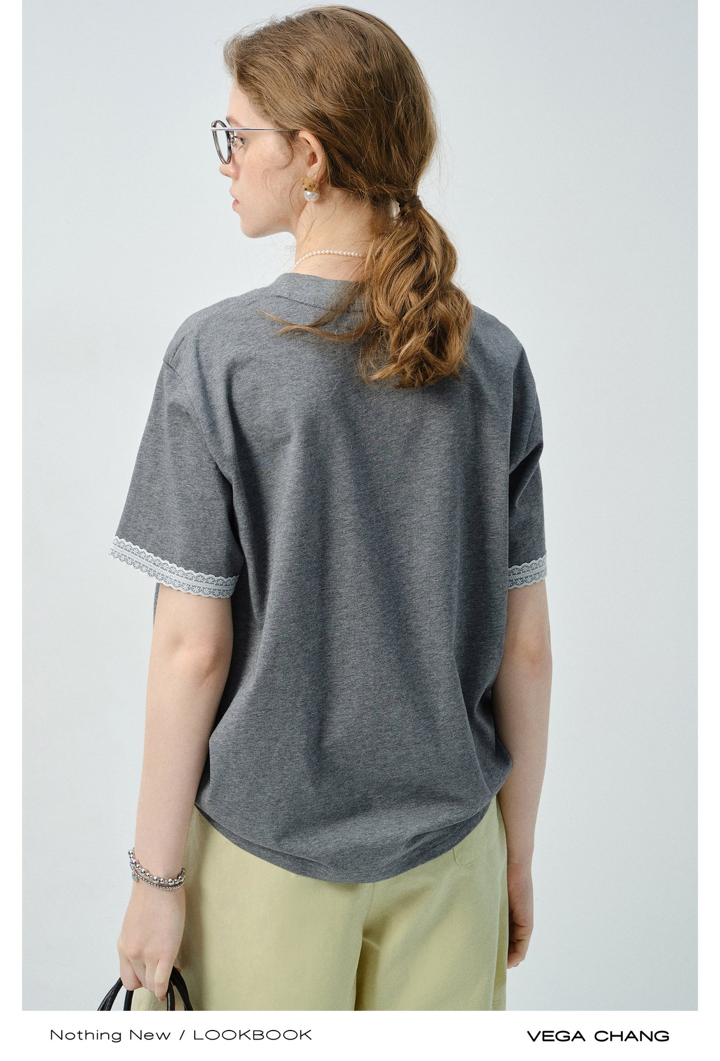 Puppy Print Tee With Delicate Lace Trim