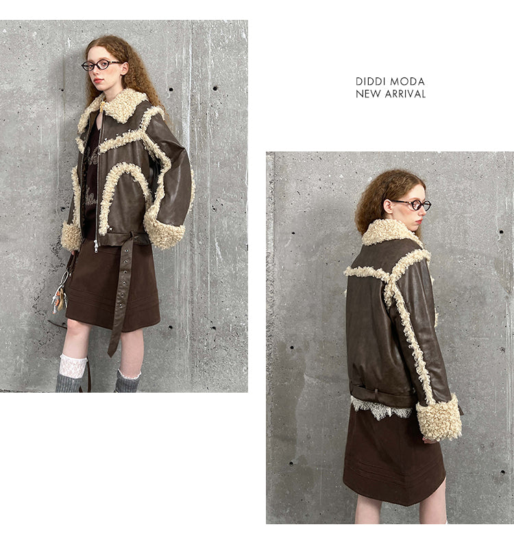 Quilted Lined Studded Faux Leather Jacket With Fur