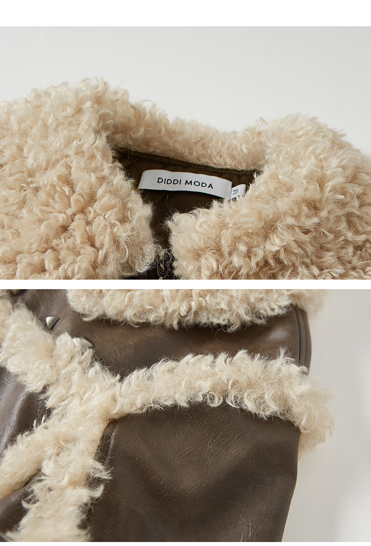 Quilted Lined Studded Faux Leather Jacket With Fur