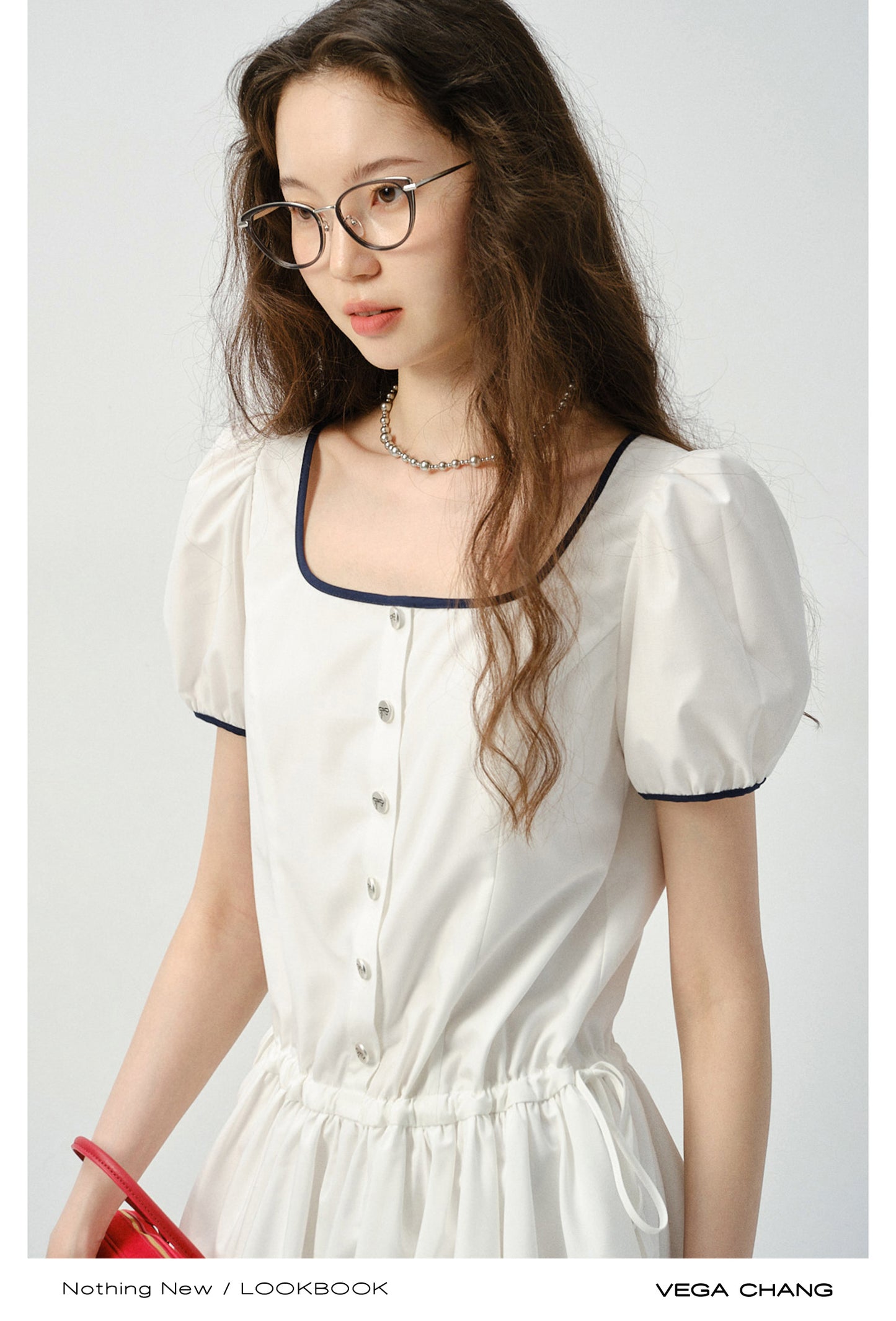 Contrast-Trimmed Bubble Dress With Adjustable Waist