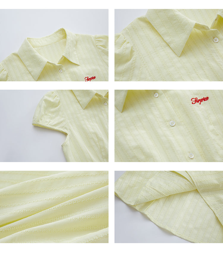 Puff-Sleeve Embroidered Blouse With Curved Hem