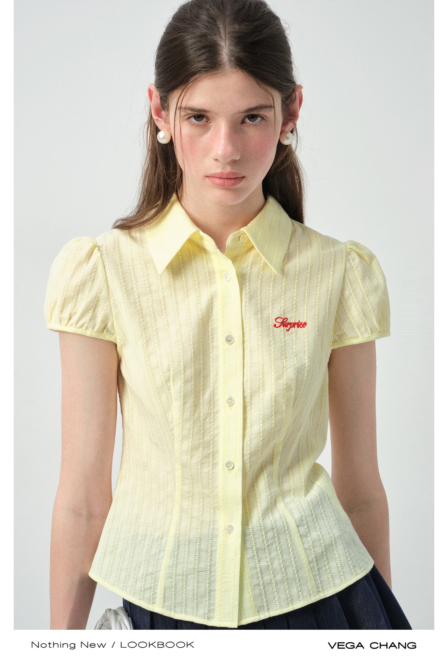 Puff-Sleeve Embroidered Blouse With Curved Hem