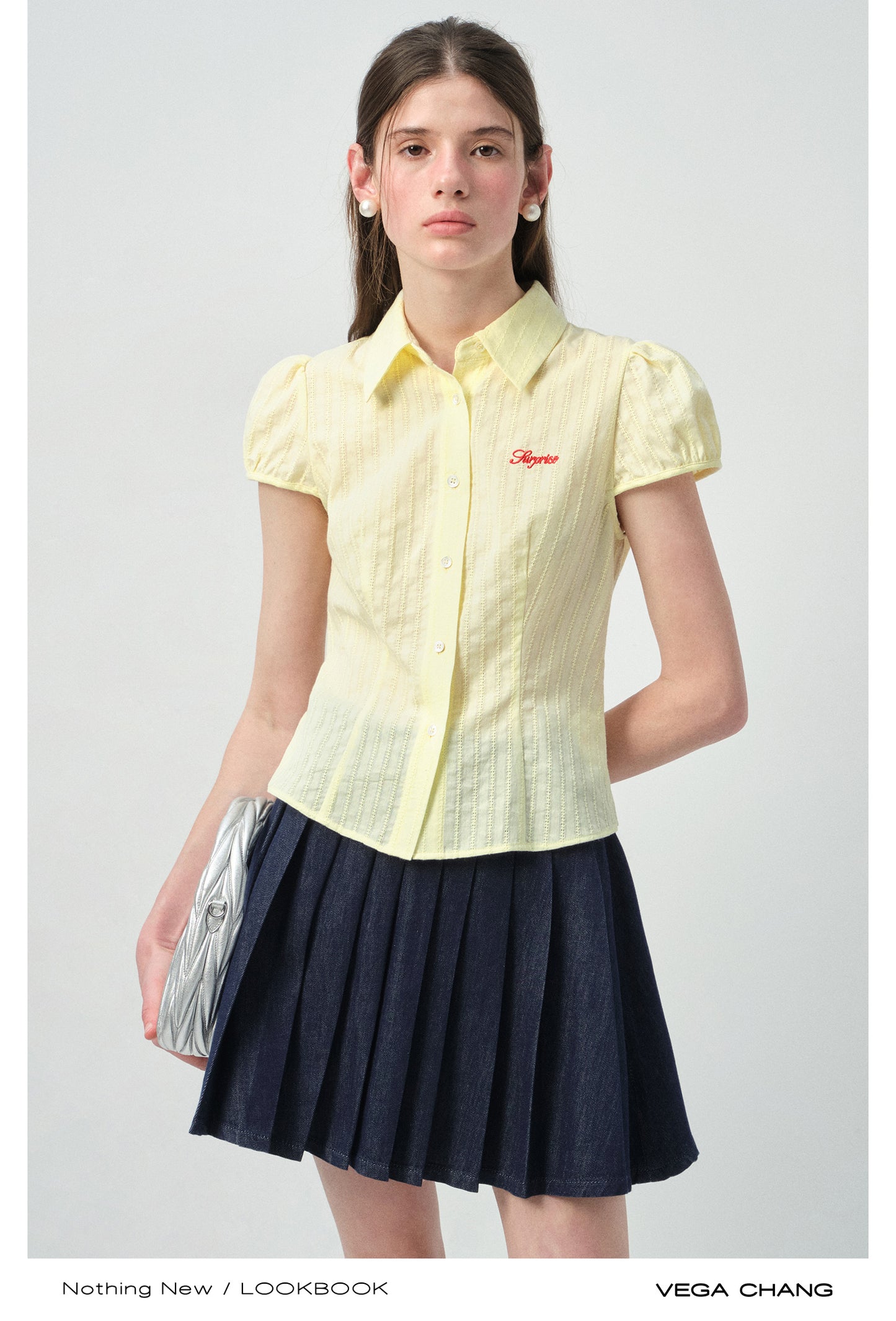 Puff-Sleeve Embroidered Blouse With Curved Hem