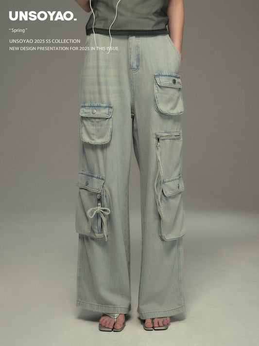 Washed Jeans With Asymmetric Side Pockets