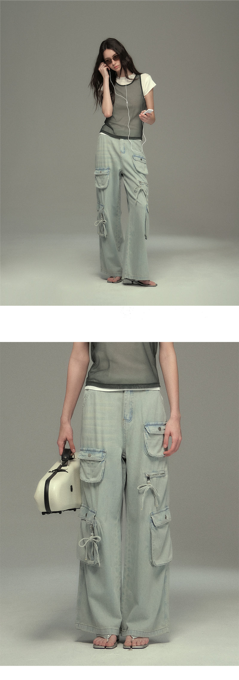 Washed Jeans With Asymmetric Side Pockets