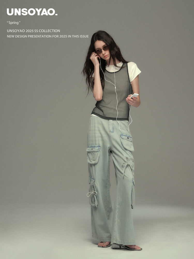 Washed Jeans With Asymmetric Side Pockets