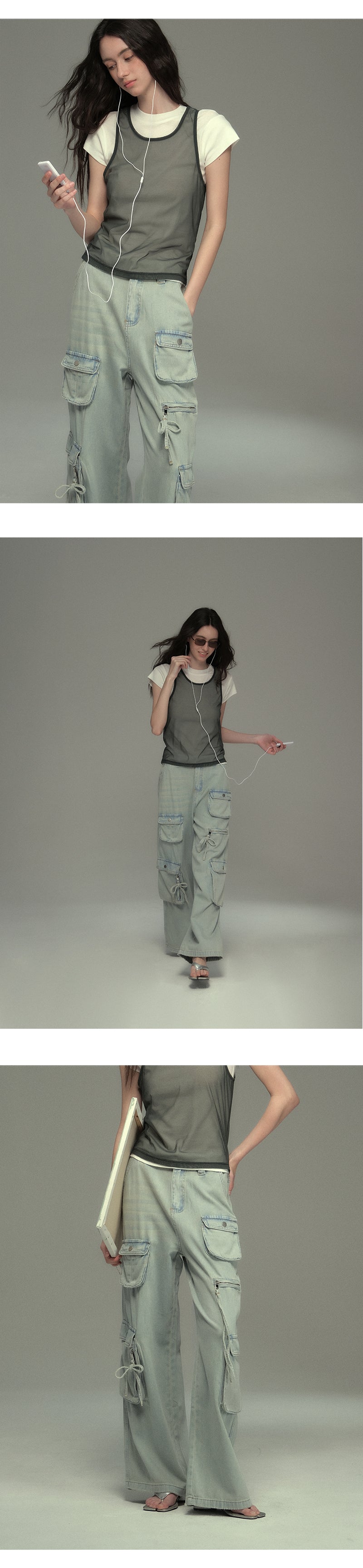 Washed Jeans With Asymmetric Side Pockets