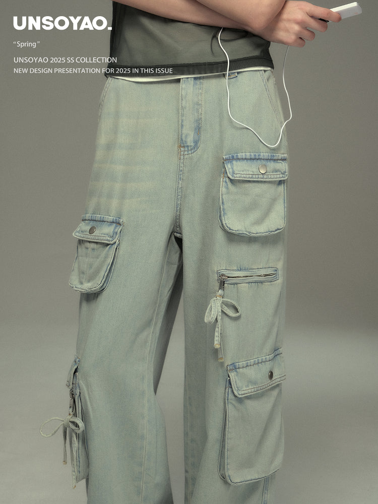 Washed Jeans With Asymmetric Side Pockets
