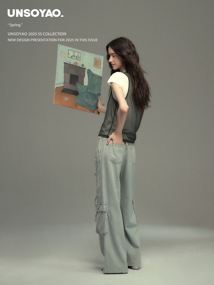 Washed Jeans With Asymmetric Side Pockets