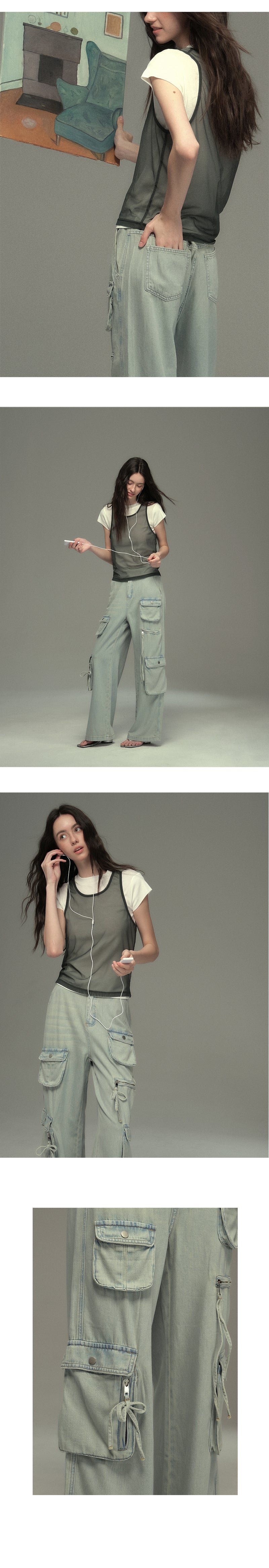 Washed Jeans With Asymmetric Side Pockets