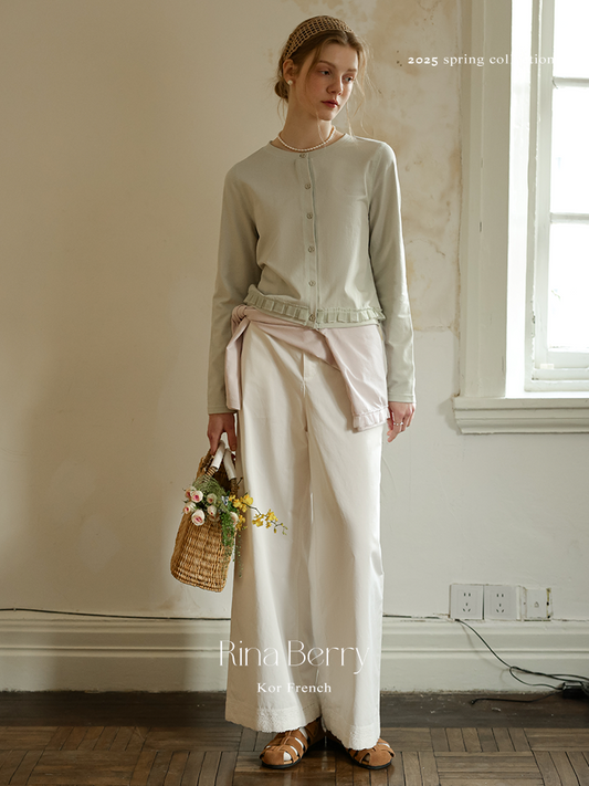 Wide-Leg Straight Pants With Lace-Trimmed Hem