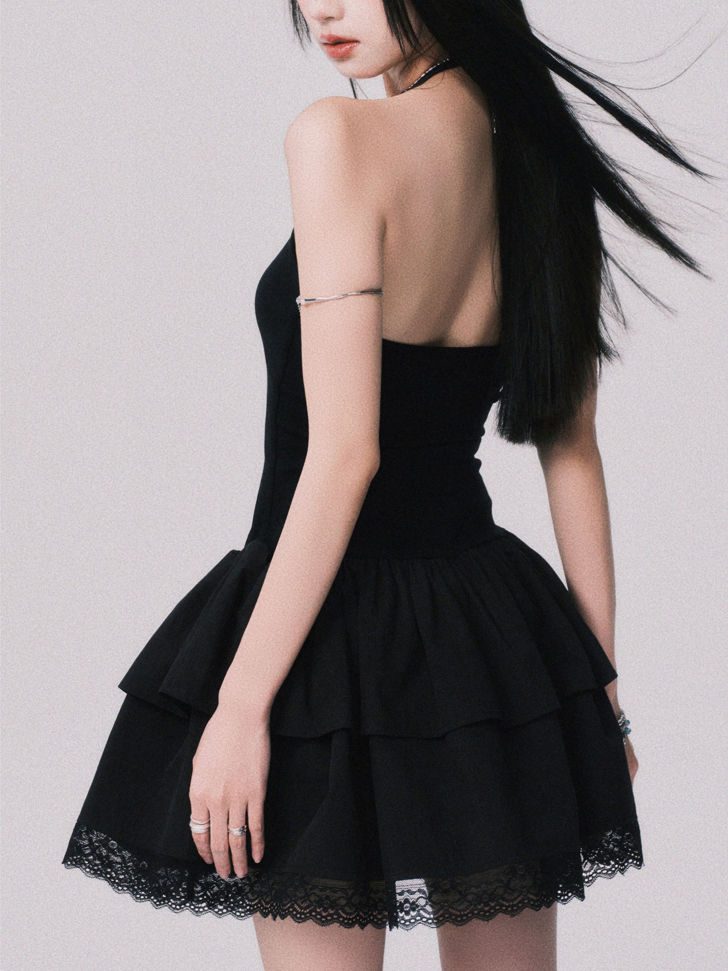 Lace-Detail Halter Fit & Flare Dress