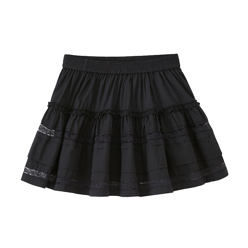 Elegant Tiered Lace Short Cotton Skirt