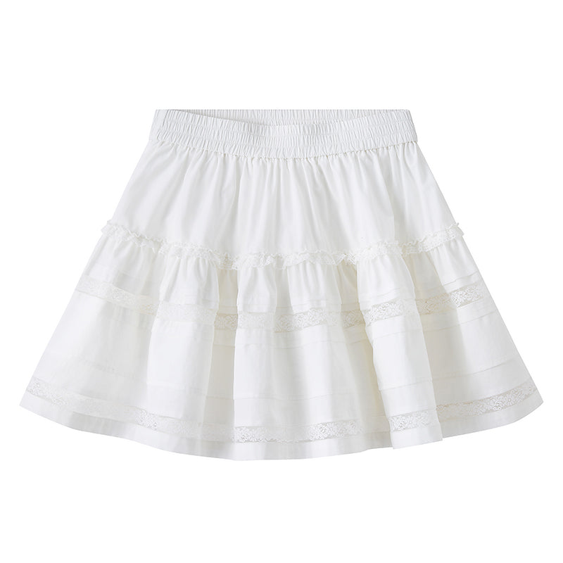 Elegant Tiered Lace Short Cotton Skirt
