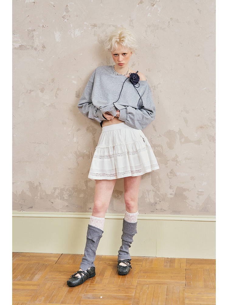 Elegant Tiered Lace Short Cotton Skirt