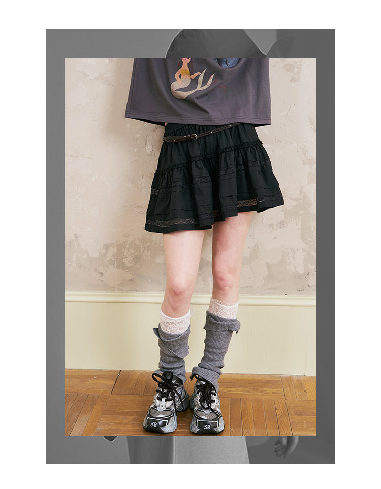 Elegant Tiered Lace Short Cotton Skirt