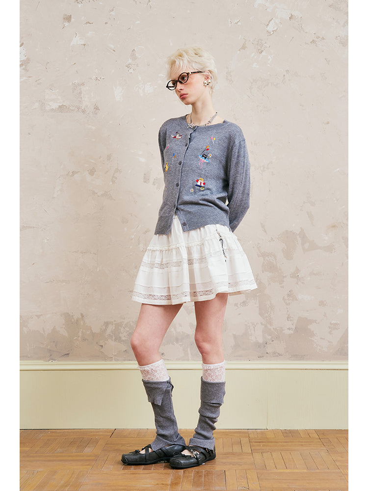 Elegant Tiered Lace Short Cotton Skirt