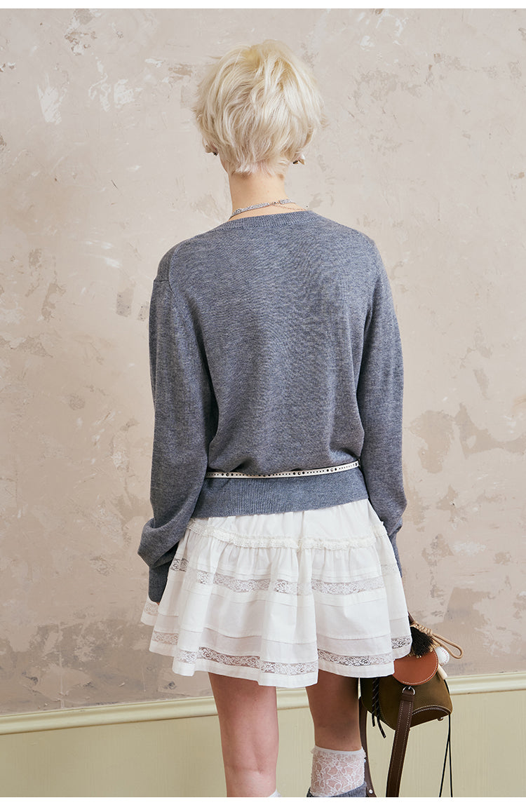 Elegant Tiered Lace Short Cotton Skirt