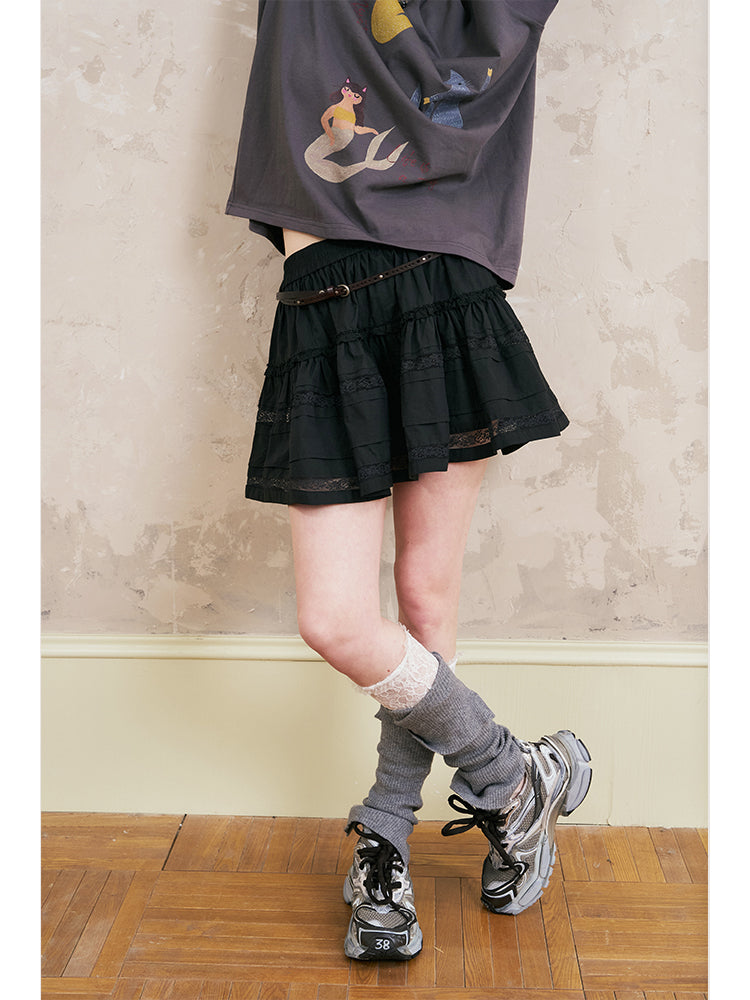 Elegant Tiered Lace Short Cotton Skirt