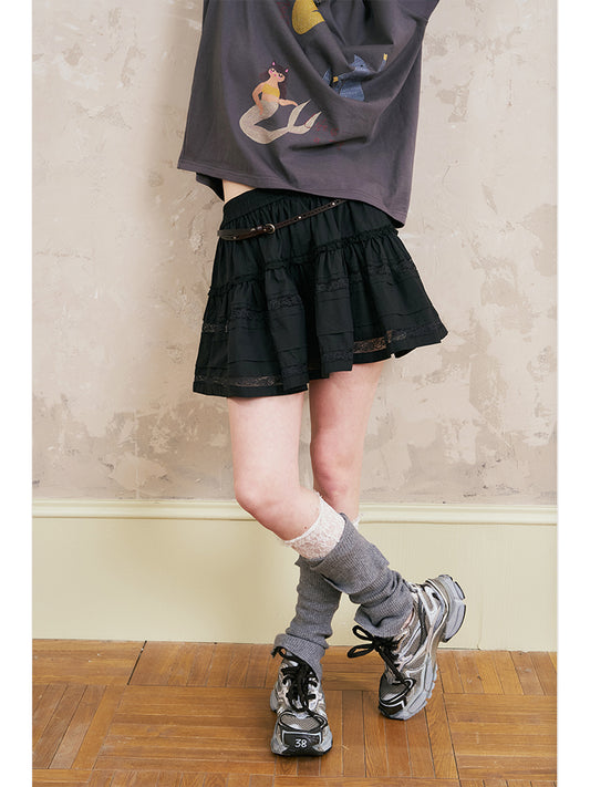 Elegant Tiered Lace Short Cotton Skirt