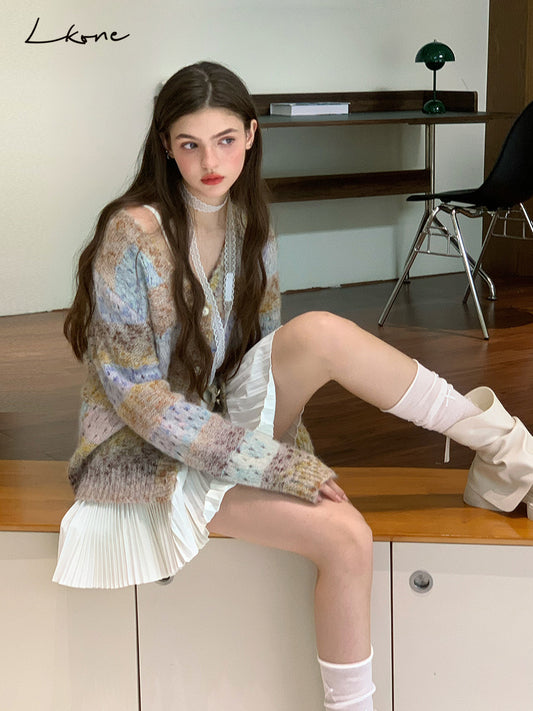 Striped V-Neck Open-Knit Cardigan