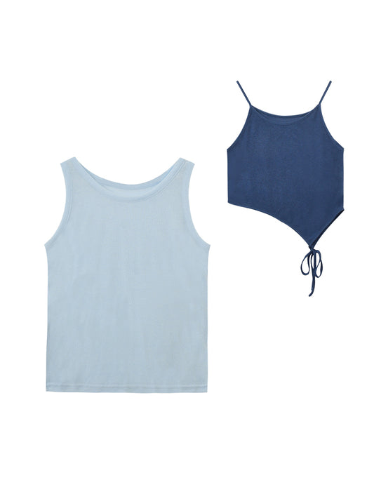 Sheer Tank Top & Overlay Camisole With Asymmetric Hem