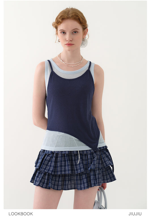 Sheer Tank Top & Overlay Camisole With Asymmetric Hem