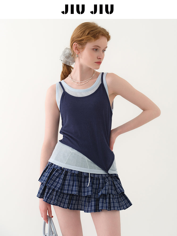 Sheer Tank Top & Overlay Camisole With Asymmetric Hem