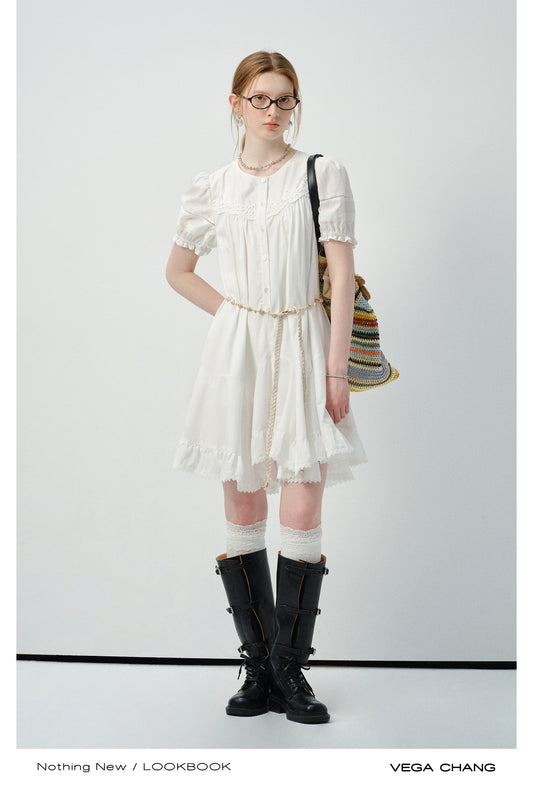 Asymmetric Hem Shirt Dress In Natural Fabric