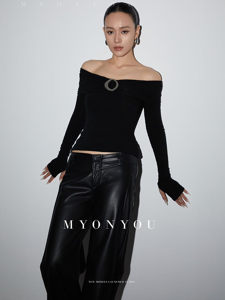 Off-Shoulder Top With Organic-Shaped Buckle