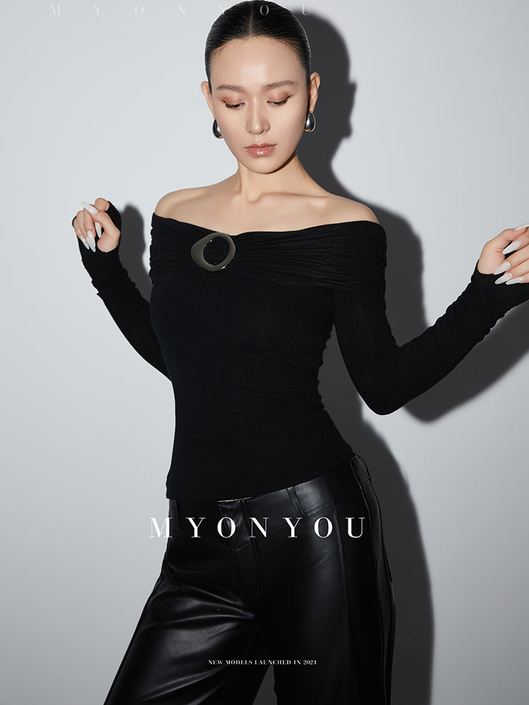 Off-Shoulder Top With Organic-Shaped Buckle