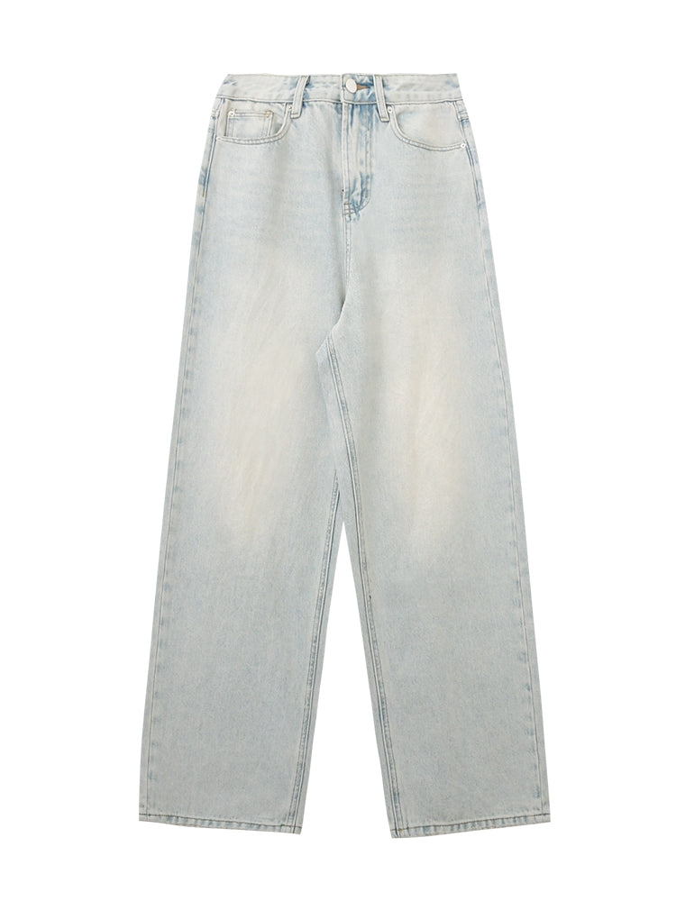 High-Waist Faded Light Wash Jeans