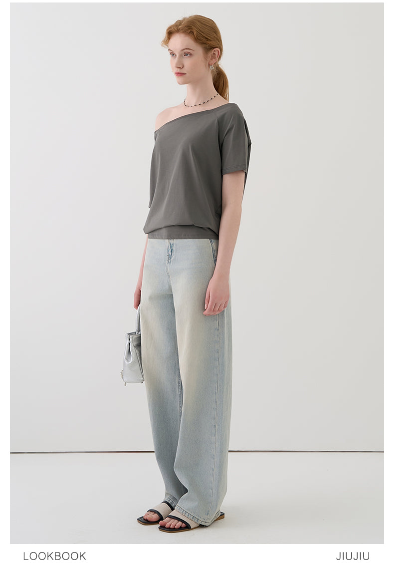 High-Waist Faded Light Wash Jeans