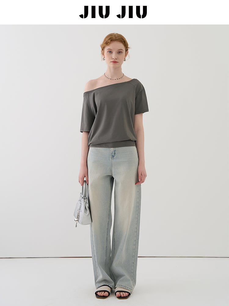 High-Waist Faded Light Wash Jeans