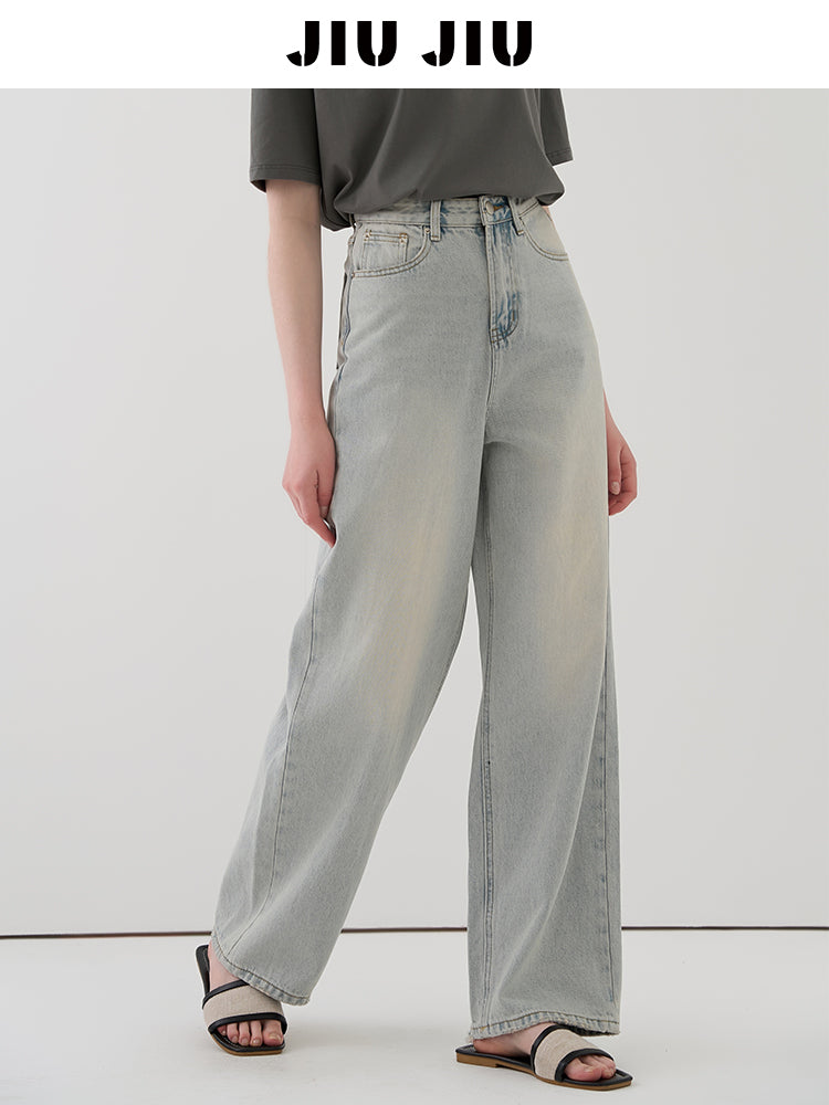 High-Waist Faded Light Wash Jeans