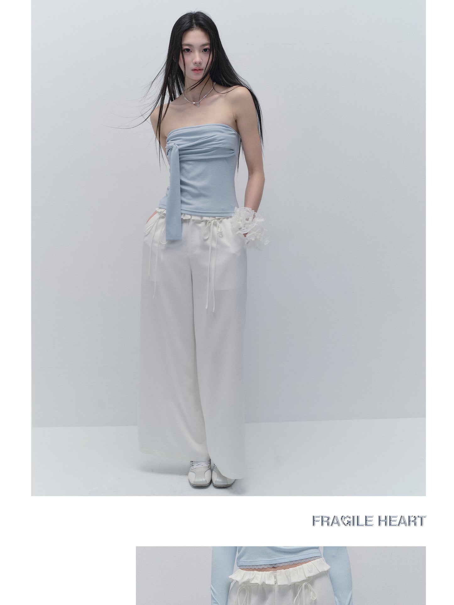 Wide-Leg Paperbag Twill Pants
