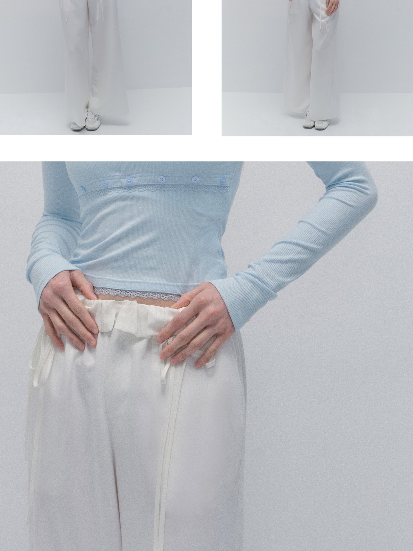 Wide-Leg Paperbag Twill Pants