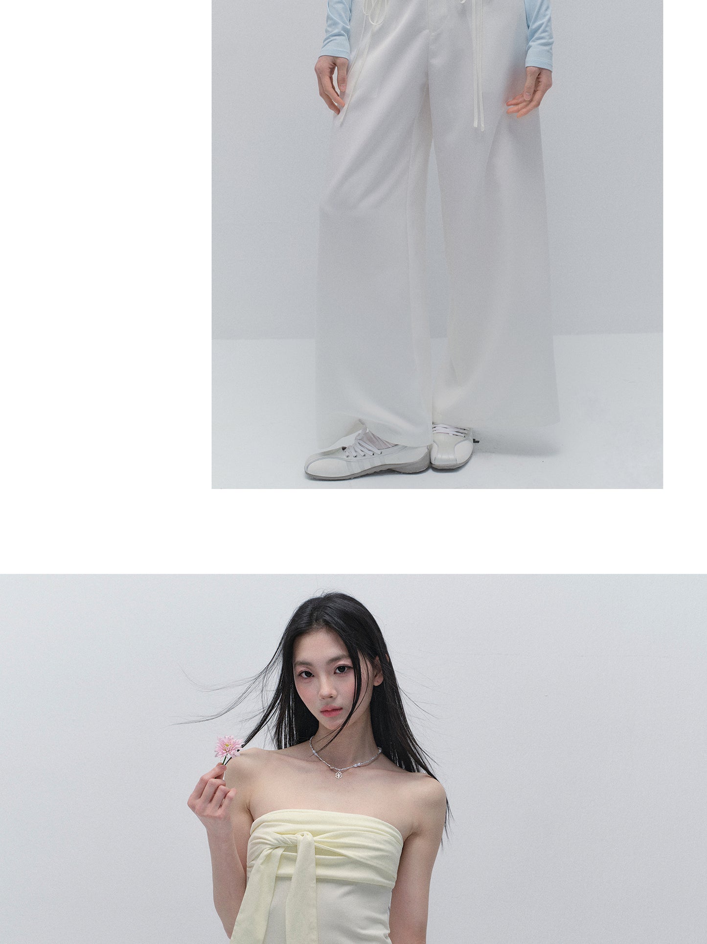 Wide-Leg Paperbag Twill Pants