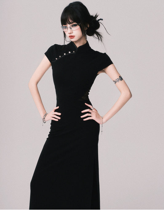 Slim Fit Cheongsam Dress With Lace Detail