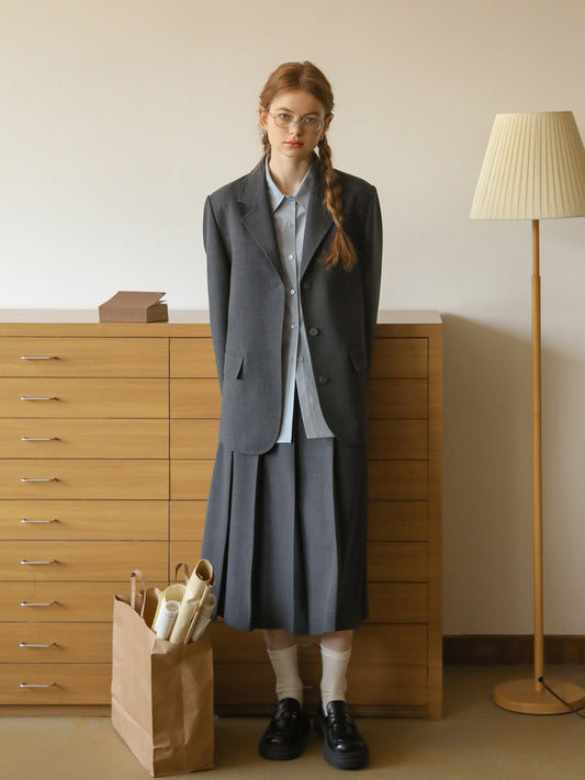 Chic Blazer & Pleated Midi Skirt