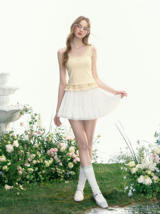 Ruffled Hem Striped Tank Top & Camisole Set