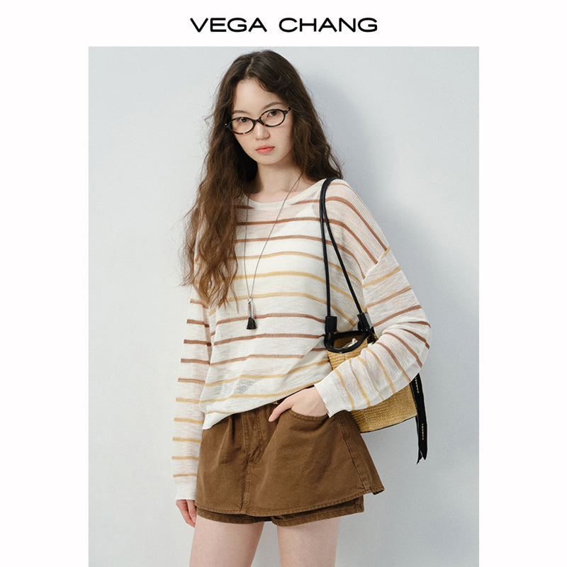 Relaxed Fit Gradient Stripe Sheer T-Shirt